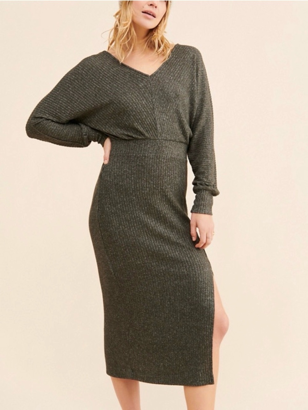 NWT Anthropologie Daily Practice Barre Ribbed Maxi Dress Small Carbon Gray